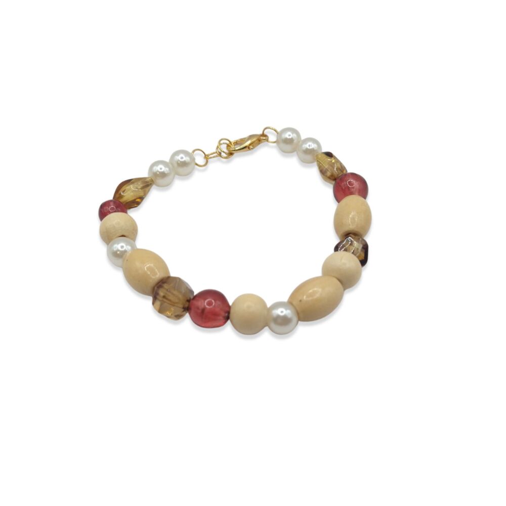 Handmade Faux Pearl & Wood‑Boho Bracelet – Everyday Wear